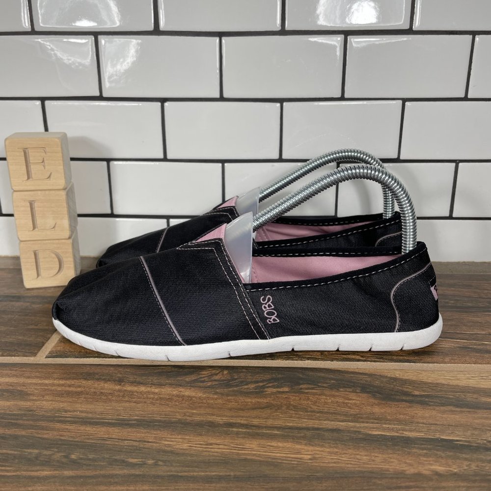 BOBS from Skechers Women's Size 7.5 Shoes Black Slip On Comfort Alpargata Flat